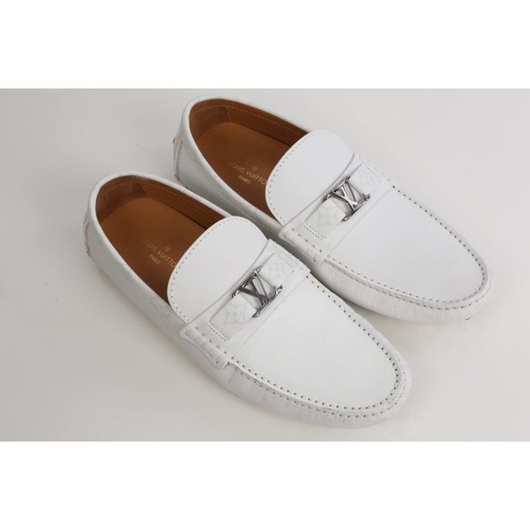 Louis Vuitton White Leather Monogram Canvas Hockeinheim Loafers Moccasin 8.5 M - Picture 12 of 17